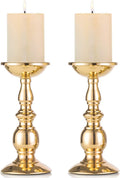 2 Pcs Gold Pillar Candle Holders, Gold Candlestick Most Ideal for 3" Pillar Candles, Gifts for Wedding, Party, Home, Spa, Reiki, Votive Candle (2 x L)