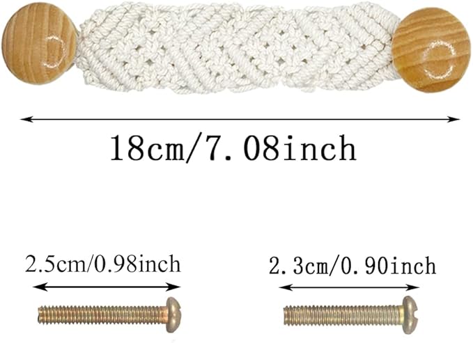 2 Pack Bohemian Style Rope Knobs Door Handle Rope Knot Cabinet Drawer Cupboard Furniture Door Wooden Pulls Handles Drawer Pulls for Kitchen Cabinet Wardrobe Cupboard(B)