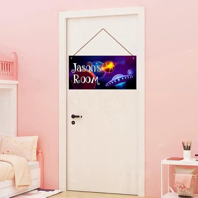 Personalized Signs Star Wall Hanging Sign, Motivational Hanging Plaque Sign Outer Space Room Wall Art, Alien Ship Nursery Decor for Boys Room Kids Playroom Classroom Decor