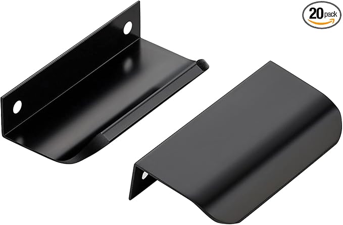 Ravinte Hardware 20 Pack Black Cabinet Handles, 3.15 Inch (80mm) Finger Edge Pulls, 2-1/2 Inch Hole Center, Finger Pulls for Cabinets
