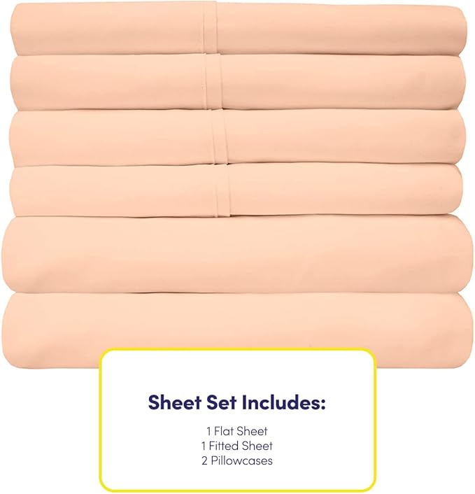 Twin XL Size Bed Sheets - 4 Piece 1500 Supreme Collection Fine Brushed Microfiber Deep Pocket Twin X-Large Sheet Set Bedding - 1 EXTRA PILLOW CASES, GREAT VALUE, Twin XL, Peach