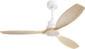 Sofucor Ceiling Fan without Lights, 52 Inch Low Profile Flush Mount Mordern Wood Ceiling Fan with Remote for Indoor Farmhouse Bedroom Living Room Outdoor Patio Porch, Reversible DC Motor, Noiseless
