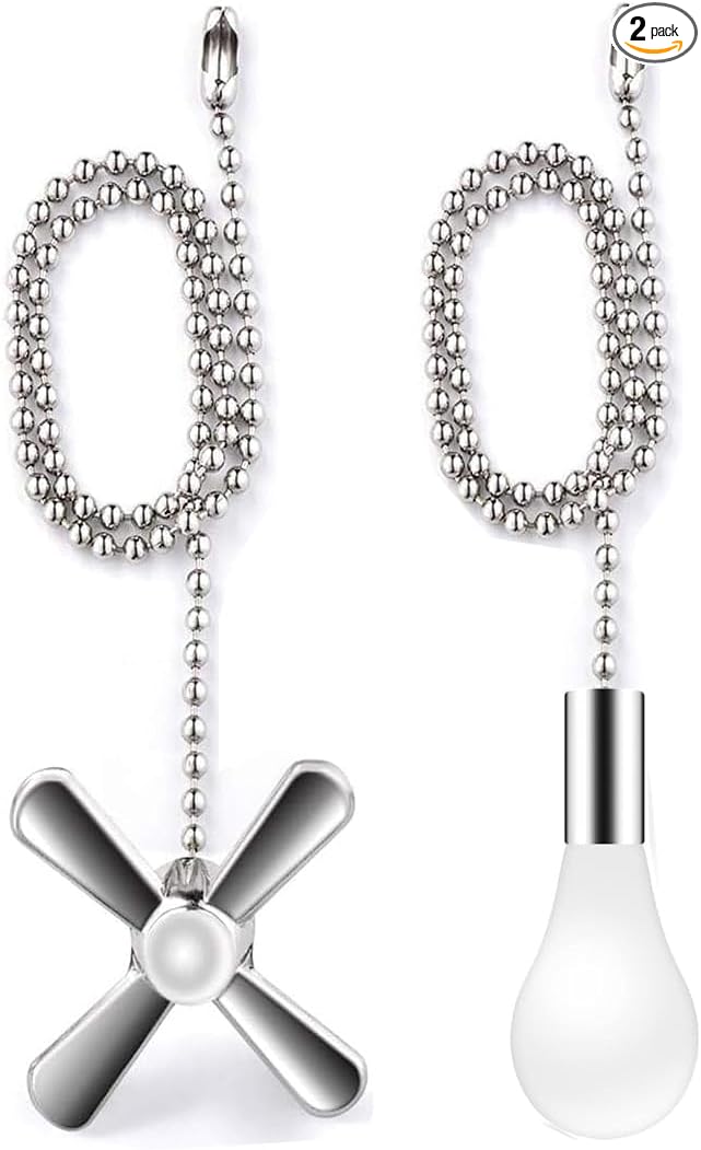 Vinaco Silver Ceiling Fan Pull Chain Set, Decorative Fan Pull Chain Extension with Pendant, 13.6 Inches Pull-Chains for Fans and Light with 3MM Ball Bead Chains, 2 Pack Fan Light Pull-Chain Extension