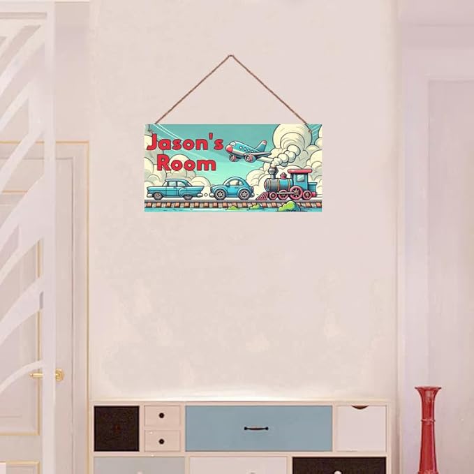 Personalized Sign Cartoon Car Sign Room Décor Kids Room Decor, Cut Train Theme Little Man Cave Wall Art Decor for Nursery, Nursery Door Decor for Toddler Baby Boys Room