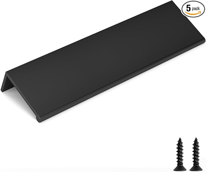 goldenwarm 5 Pack Black Finger Edge Pulls Drawer Finger Pulls Matte Black Kitchen Hardware Handles Bedroom Dresser Drawers,5in Hole Center