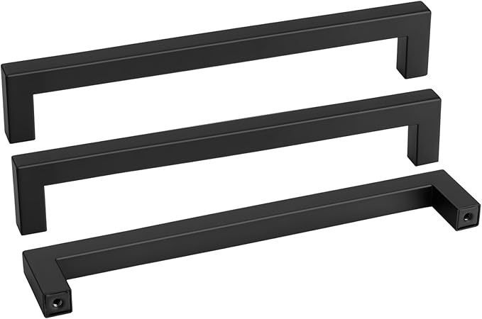 goldenwarm 100 Pack 10 Inch Black Cabinet Handles Matte Black Drawer Pulls Stainless Steel Cabinets Hardware Square Bar Modern for Kitchen Bathroom Cupboard