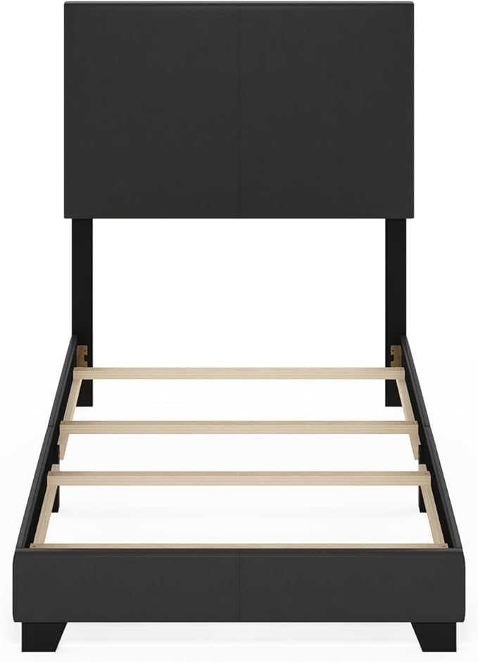 Furinno Pessac Upholstered Bed Frame, Black PU Leather, Twin XL