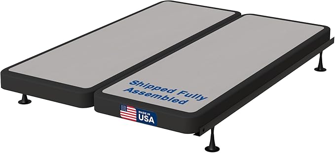 Treaton, 4-Inch Sturdy Wood Box Spring for Mattress Support - Durable and Fully Assembled, Natural Wood Foundation for Queen, Gray