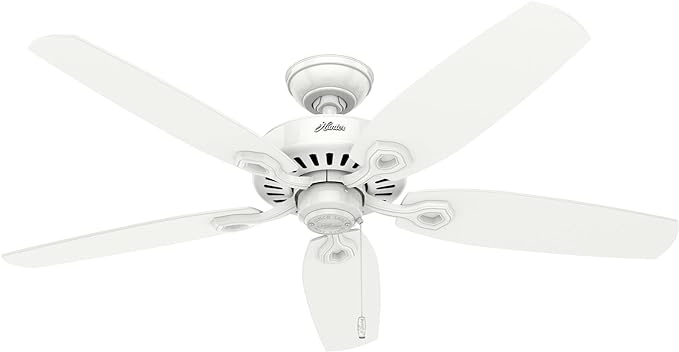 Hunter 52 inch Indoor Ceiling Fan No Light with Pull Chain - White Ceiling Fan without Light, Standard Mount, 5 Blades, For Bedroom, Living Room, or Kitchen - Builder Elite 53240, Snow White