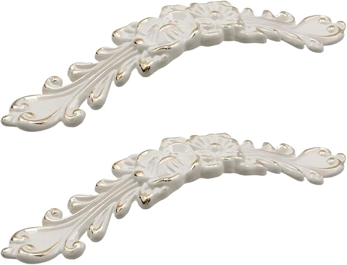 2Pcs Euro Rose Decorative Cabinet Pull Handles, Ivory White, Zinc Alloy, 5" Hole Center