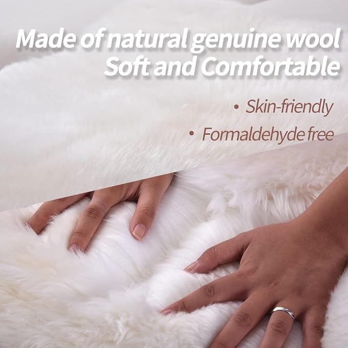 IRIWOOL Premium Genuine Fur Sheepskin Rug Real Australia Sheepskin Natural - Image 6