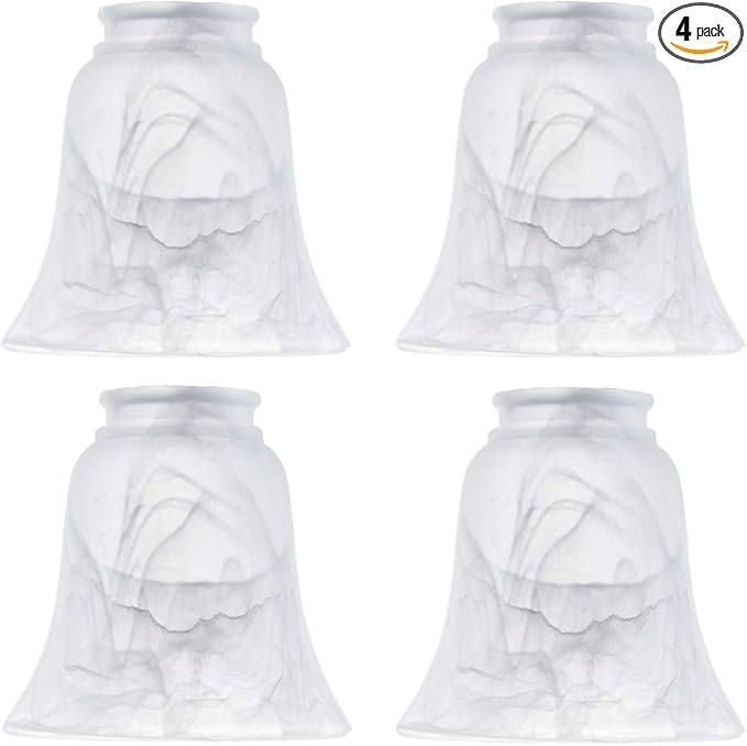 Ceiling Fan Light Covers, Transitional Style Bell Frosted Shade, Milky Scavo Glass Alabaster Shade, Perfect Ceiling Fan Globes Replacement Glass Accessories, Standard 2-1/8" Fitter Size, Pack of 4