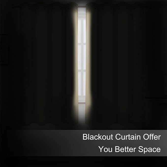 Blackout Curtains 66 x 54 Inch Long Beige Curtains Set of 2 Panels Room - Image 3