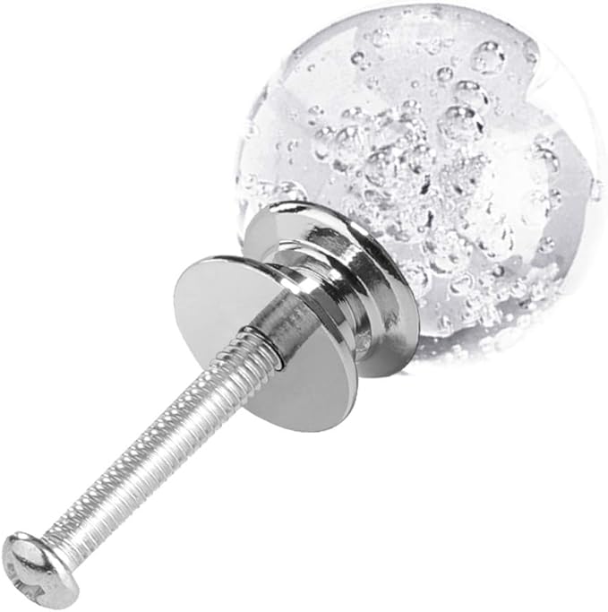 12 Pcs 30mm Round Shape Bubble Crystal Glass Cabinet Knobs with Screws Drawer Knob Pull Handle Used for Kitchen, Dresser, Door, Cupboard (Clear)