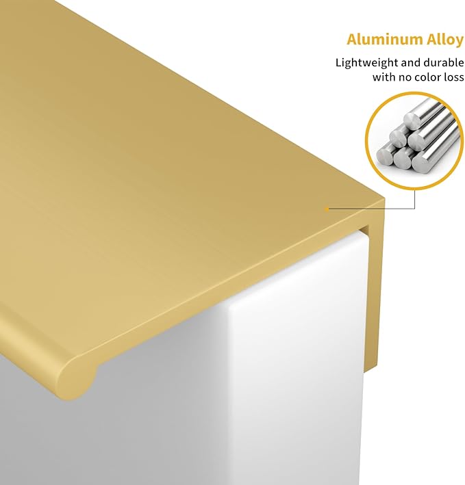 goldenwarm 5 Pack Gold Finger Edge Pulls Drawer Finger Pulls Champagne Gold Kitchen Hardware Handles Bedroom Dresser Drawers,3-3/4in Hole Center