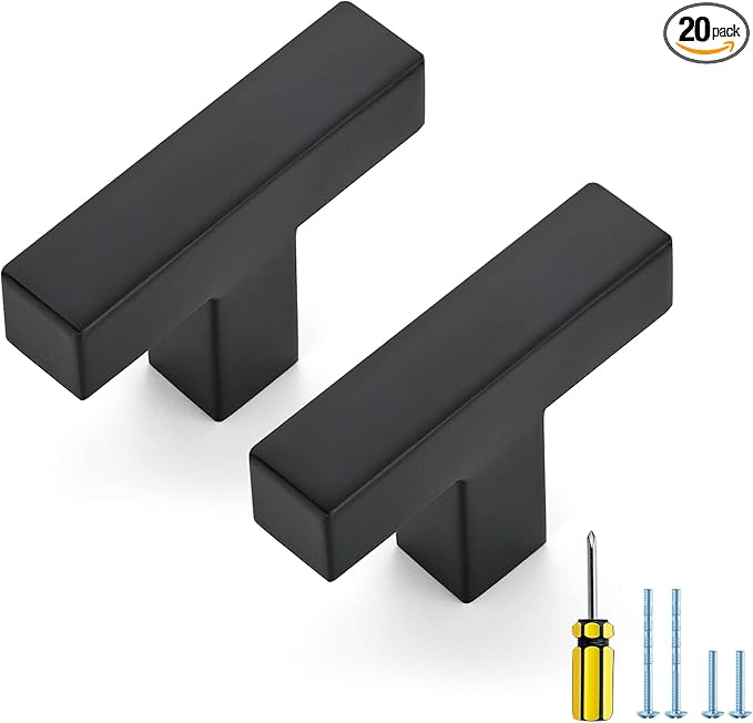 Ravinte 20 Pack Black Cabinet Pulls Single Hole Square Kitchen Cabinet Handles Matte Black Kitchen Hardware for Drawer Pulls Drawer Handles Come with Screwdriver