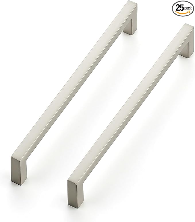 Ravinte 25 Pack Solid 6-1/4 Inch Center to Center Slim Square Bar Drawer Handles - Cabinet Hardware Brushed Nickel Pulls for Kitchen and Drawers