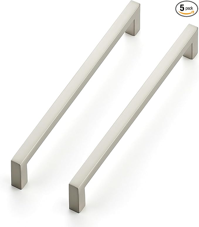Ravinte 5 Pack Solid 6-1/4 Inch Center to Center Slim Square Bar Drawer Handles - Brushed Nickel Drawer Pulls - Kitchen Cabinet Hardware