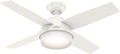 Hunter 44 inch Indoor Ceiling Fan with LED Light and Remote Control - White Modern Ceiling Fan, Standard Mount, 4 Blades, For Bedroom, Living Room, or Kitchen - Dempsey 59246, Fresh White
