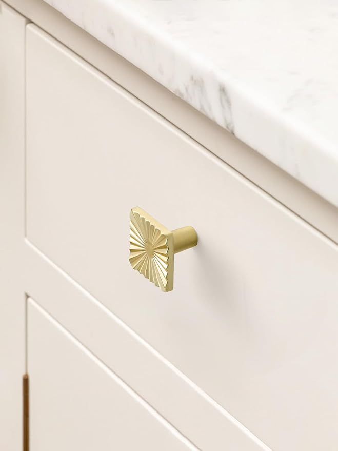 2 Pack Gold Cabinet Knobs Square Brushed Brass Drawer Pulls Bathroom Dresser Handles Hardware Zinc Alloy