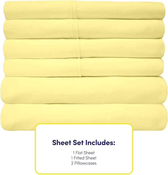Twin XL Size Bed Sheets - 4 Piece 1500 Supreme Collection Fine Brushed Microfiber Deep Pocket Twin X-Large Sheet Set Bedding - 1 EXTRA PILLOW CASES, GREAT VALUE, Twin XL, Pale Yellow