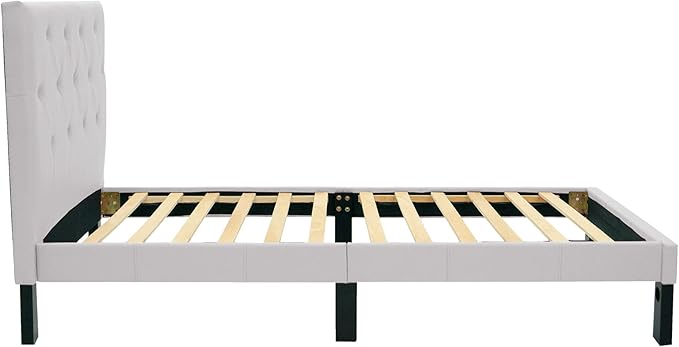 Poundex PU Upholstered Platform Bed, Twin, White