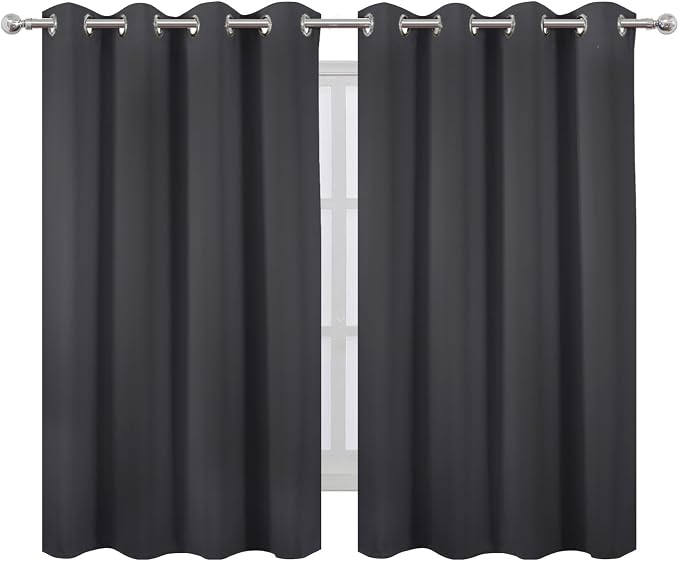 Dark Grey Thermal Blackout Curtains/52 x 54 Inch/Set of 2 Panels Room Darkening - Image 2