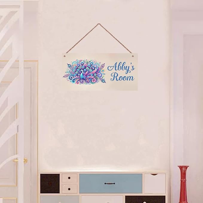 Personalized Signs Peacock Room Decor Custom Sign Nursery Girls Name Hanging Décor Kids Door Sign For Kids Room