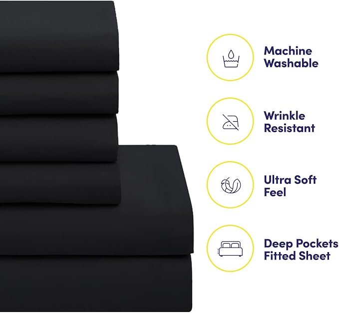 California King Comforter Set - Soft & Breathable 7-Piece Bedding Collection - 1 Comforter, 1 Fitted Sheet, 1 Flat, 4 Pillowcases - Deep Pocket - Premium Quality - Ideal for All Seasons, Black