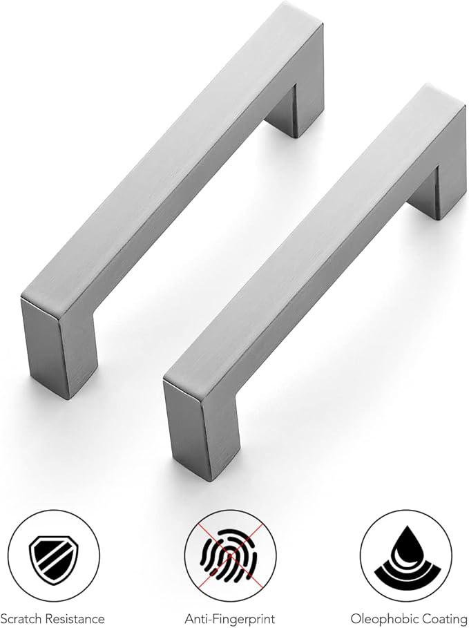 Ravinte 3 Pack 3-1/2 Inch Square Cabinet Handles Satin Nickel Pulls Brushed Nickel Drawer Pulls Kitchen Cupboard Hardware for Cabinets Cupboard Drawer Handles