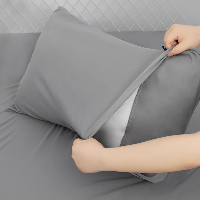 Extra Deep Pocket Full Sheet Set for Air Mattress - Deep Pocket Sheets Full Bed Sheets Set - Sheets with Pockets on Side - Easily Fits Extra Deep 16 in to 24 in Pillow Top Air Mattress (Grey)
