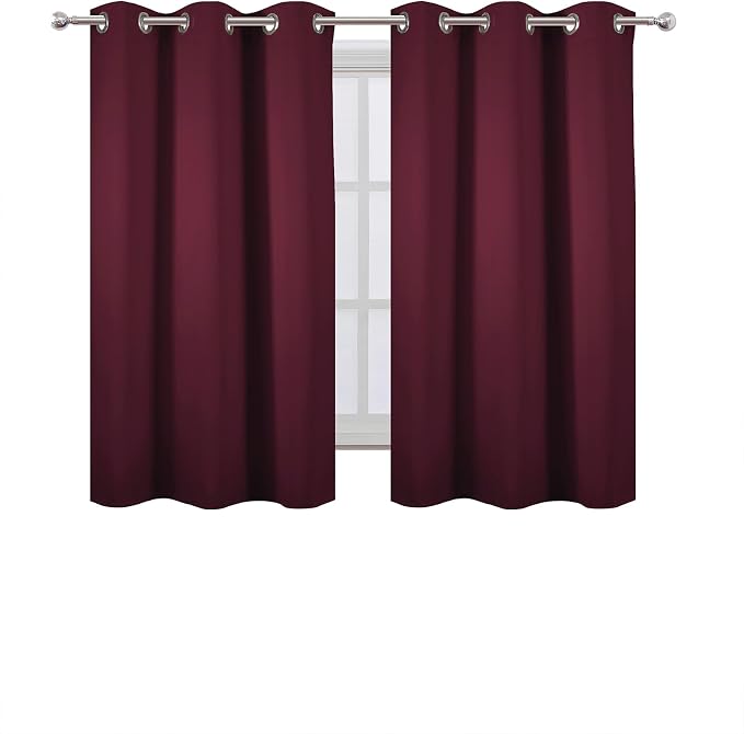 Burgundy Red Blackout Curtains 42 x 54 Inch Length Set of 2 Panels Grommet - Image 2