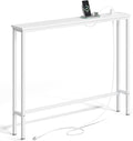 ELYKEN 5.9" Narrow Console Sofa Table with Power Outlets, 5.9" Dx39.4 Wx31.1 H Long Couch Table with Metal Frame and Charge Station with 6.5’ Extension Cord, White
