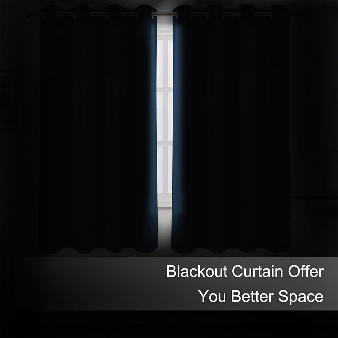 Blackout Curtains 66 x 72 Inch Long Navy Blue Curtains Set of 2 Panels Room - Image 3