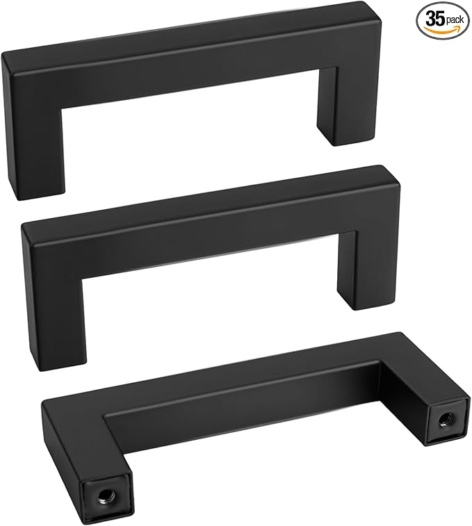 goldenwarm 35 Pack 3 INCH Black Square Bar Cabinet Pull Drawer Handle Stainless Steel Modern Hardware for Kitchen Bathroom Cabinets Cupboard - Center to Center 3in (76mm) Matte Black Drawer Pulls