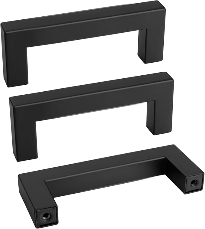 goldenwarm 200 Pack 3 Inch Black Cabinet Handles Matte Black Drawer Pulls Stainless Steel Cabinets Hardware Square Bar Modern for Kitchen Bathroom Cupboard