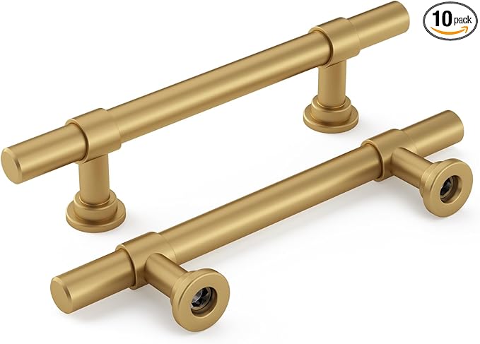 goldenwarm 10 Pack Gold Cabinet Handles 3-3/4 Inch Kitchen Cabinet Handles Matte Gold Kitchen Drawer pulls for Dresser Bathroom Modern Hardware,Zinc Alloy Base