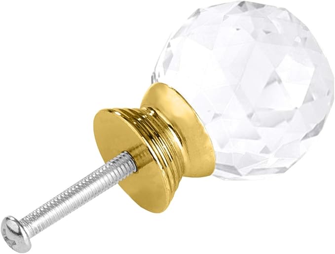 12 Pcs 30mm Round Shape Crystal Glass Cabinet Knobs with Screws Drawer Knob Pull Handle Used for Kitchen, Dresser, Door, Cupboard(Gold B Clear)