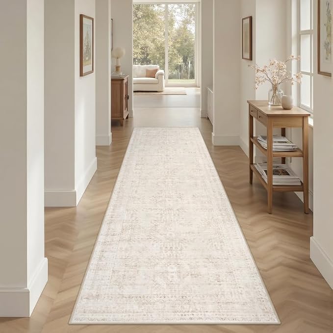 2'6''x8' Hallway Washable Runner Rug: Neutral Kitchen Carpet Beige | Vintage - Image 8