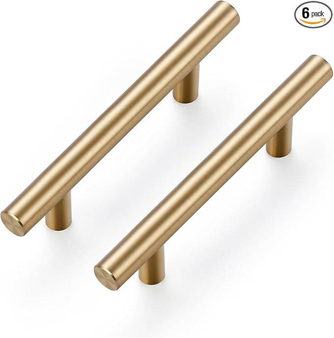 Ravinte 6 Pack 5 Inch Cabinet Pulls Champagne Bronze Stainless Steel Kitchen Drawer Pulls Cabinet Handles 5 InchLength, 3 Inch Hole Center