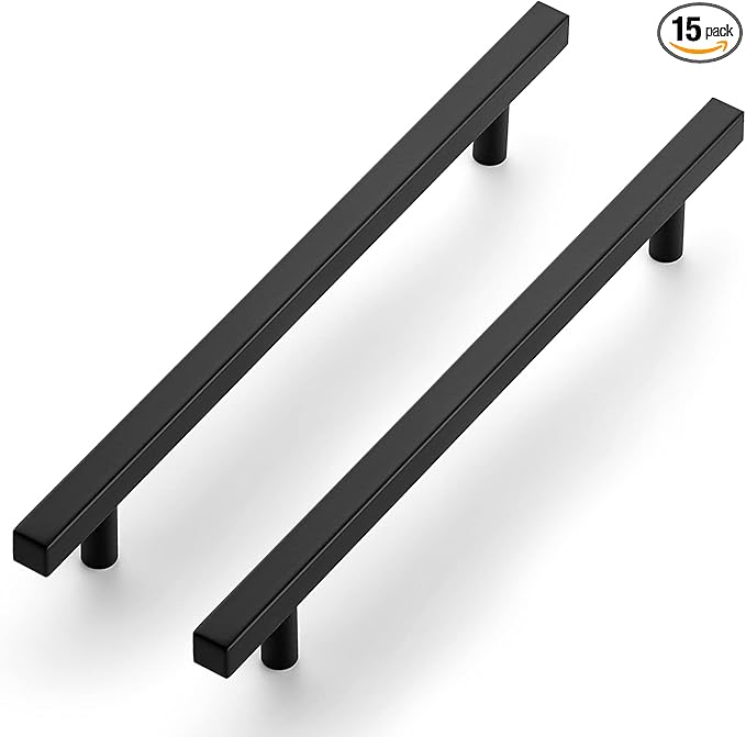 Ravinte Black Cabinet Handles 15 Pack 8 inch Matte Black Square Cabinet Pulls Black Kitchen Hardware 11 inch Overall Length Black Kitchen Drawer Pulls