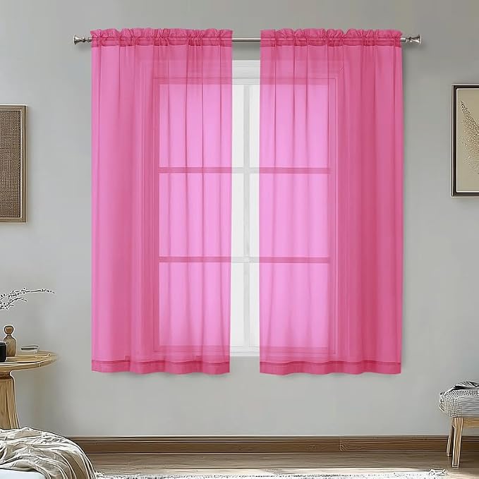 Hot Pink Sheer Curtains 54 Inches Long 2 Panels by OVZME