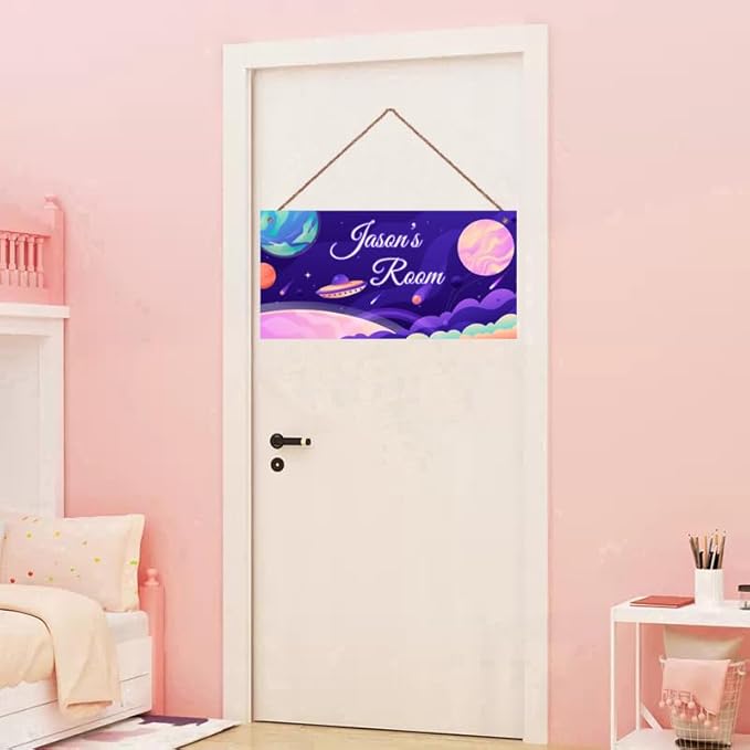 Personalized Signs Stars Wall Hanging Sign for Little Man Cave, Motivational Hanging Plaque Sign Outer Space Room Wall Art Decor, Planet Nursery Decor for Boys Room Kids Playroom Classroom Décor