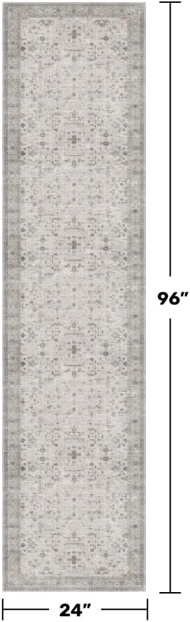 Washable 8ft Long Runners for Hallways, 2x8 Light Gray & Sage Kitchen Runner Rug - Image 2