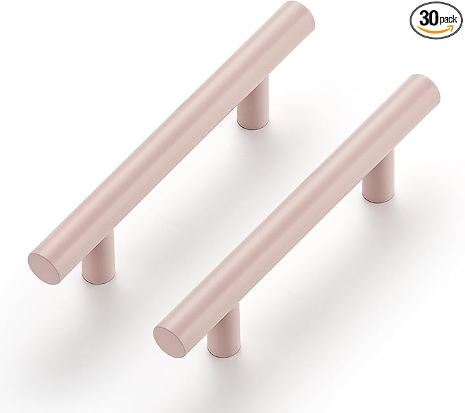 Ravinte 30 Pack | 5 Inch Cabinet Pulls Pink Stainless Steel Kitchen Drawer Pulls Cabinet Handles 5 InchLength, 3 Inch Hole Center