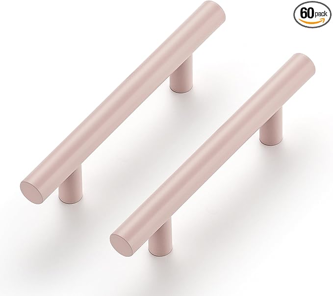 Ravinte 60 Pack | 5 Inch Cabinet Pulls Pink Stainless Steel Kitchen Drawer Pulls Cabinet Handles 5 InchLength, 3 Inch Hole Center