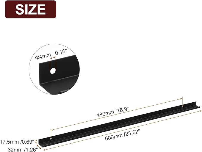 uxcell Cabinet Finger Edge Pull, 1pcs 600mm / 23.62" Aluminum Alloy Back Mount Hidden Cabinet Pulls Concealed Handle for Home Kitchen Drawer Cabinet, Black