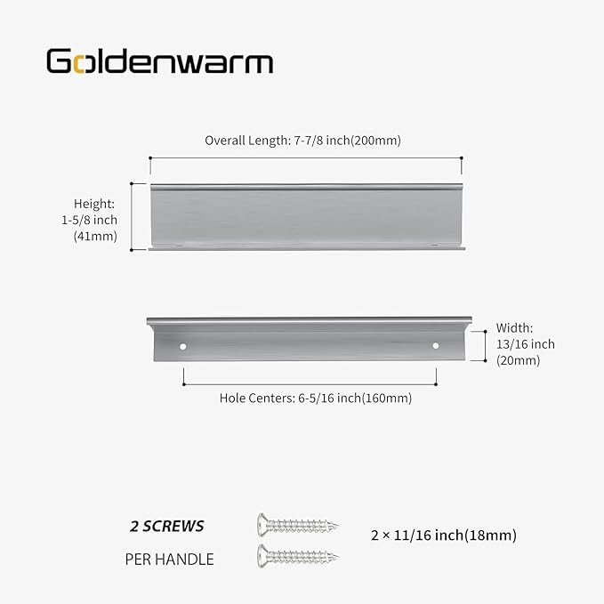 goldenwarm 100 Pack Brushed Nickel Finger Edge Pulls Drawer Finger Pulls Kitchen Hardware Handles Bedroom Dresser Drawers, 6-1/4in Hole Centers