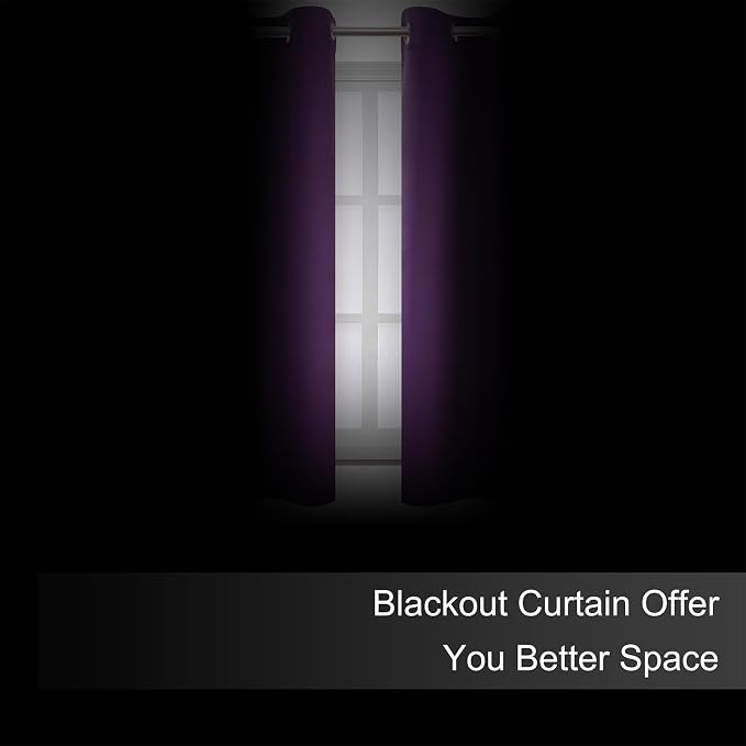 Purple Blackout Curtains 42 x 54 Inch Length Set of 2 Panels Grommet Bedroom - Image 3