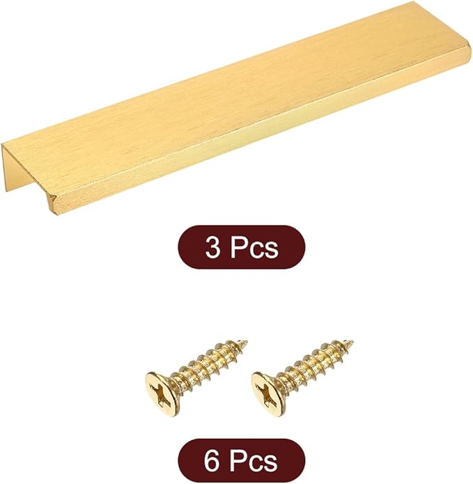uxcell Cabinet Finger Edge Pull, 3pcs 150mm / 5.91" Aluminum Alloy Back Mount Hidden Cabinet Pulls Concealed Handle for Home Kitchen Drawer Cabinet, Gold